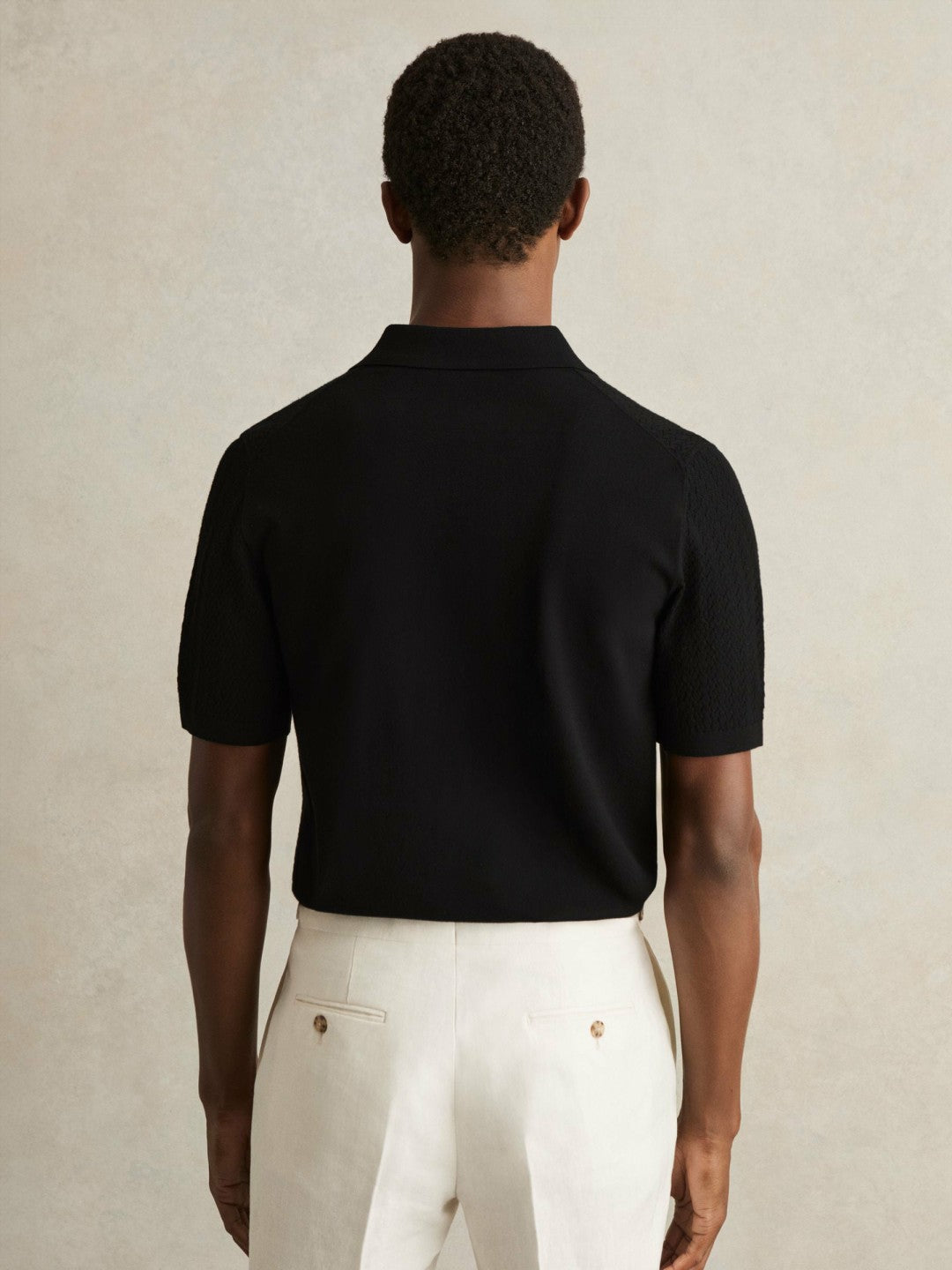 Textured Knit Button-Through Shirt Black | Men