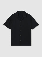 Textured Crepe Cuban Collar Shirt Navy | Men