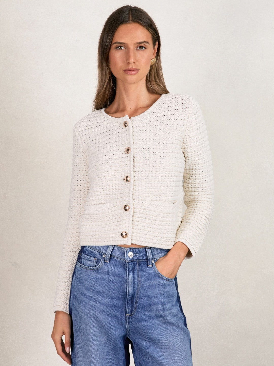 Paige Textured-Knit Cardigan Ivory | Women