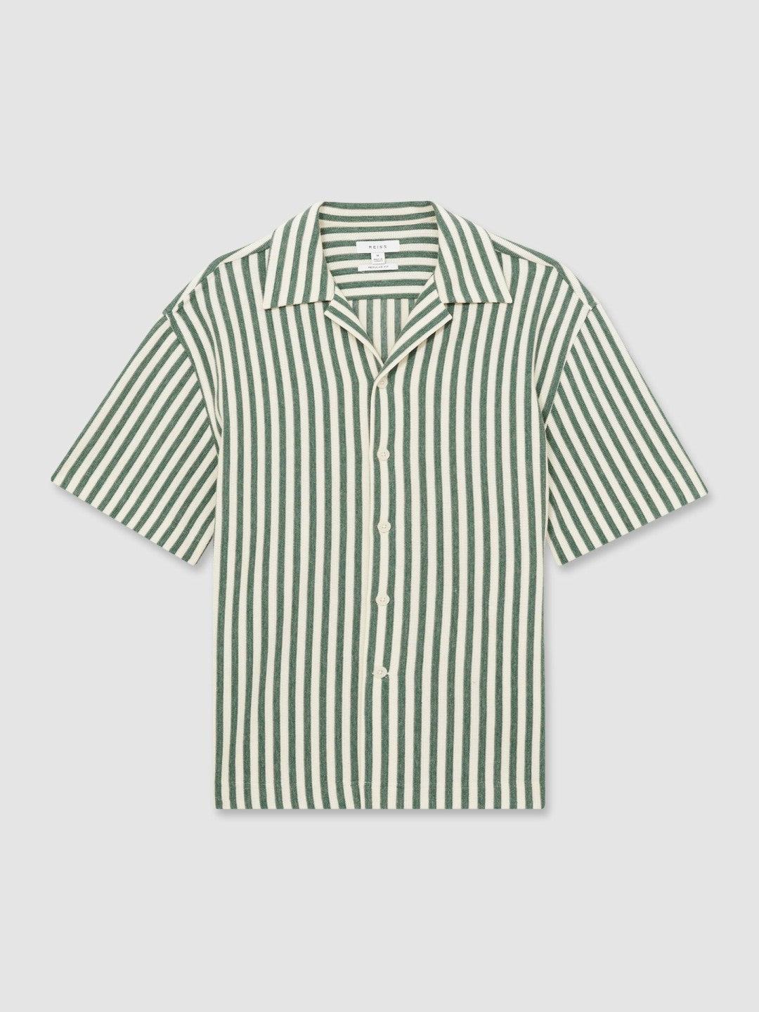 Textured Stripe Cuban-Collar Shirt Green/White | Men