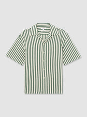 Textured Stripe Cuban-Collar Shirt Green/White | Men