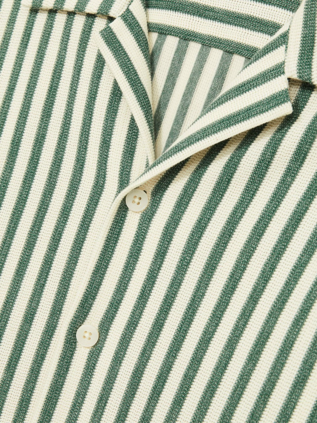 Textured Stripe Cuban-Collar Shirt Green/White | Men