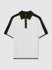 Colour-Block Knit Polo Shirt Optic White/Green | Men