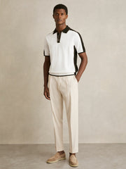 Colour-Block Knit Polo Shirt Optic White/Green | Men