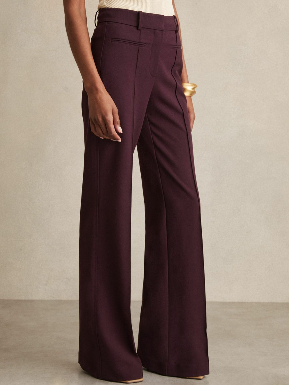High Rise Flared Trousers Burgundy | Women