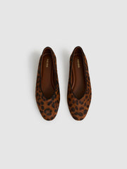 Leather Rounded-Point Toe Ballet Flats Animal | Women