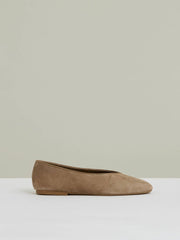 Leather Rounded-Point Toe Ballet Flats Taupe | Women