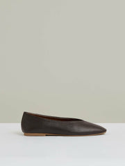 Leather Rounded-Point Toe Ballet Flats Chocolate | Women