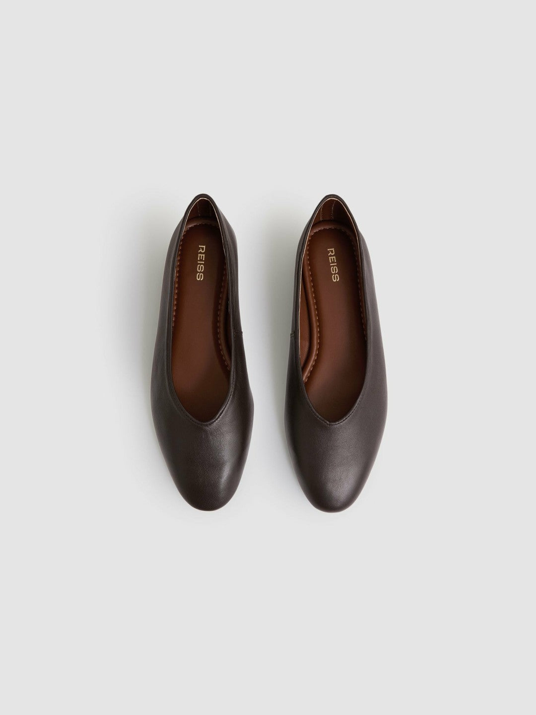 Leather Rounded-Point Toe Ballet Flats Chocolate | Women