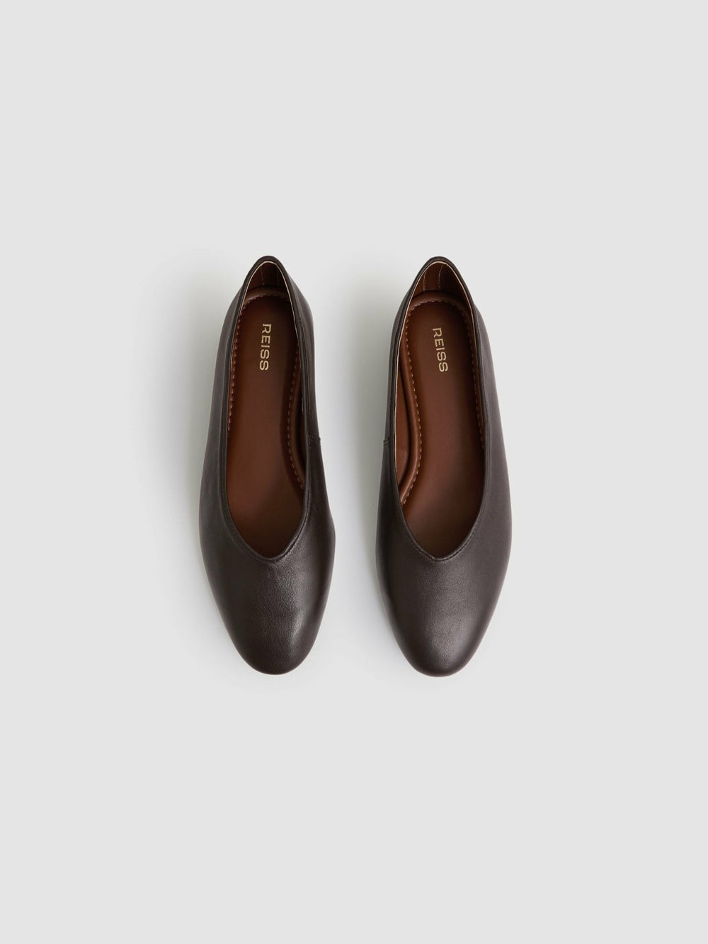 Leather Rounded-Point Toe Ballet Flats Chocolate | Women