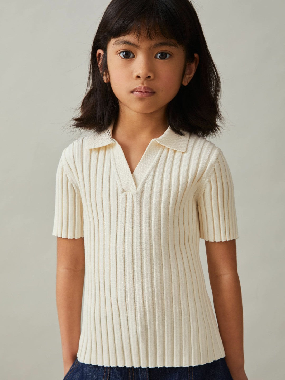 13-14 yrs Rib-Knit Polo Top Ivory | Children & Baby