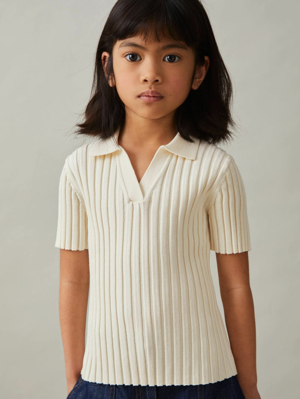 13-14 yrs Rib-Knit Polo Top Ivory | Children & Baby