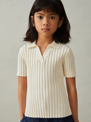 13-14 yrs Rib-Knit Polo Top Ivory | Children & Baby