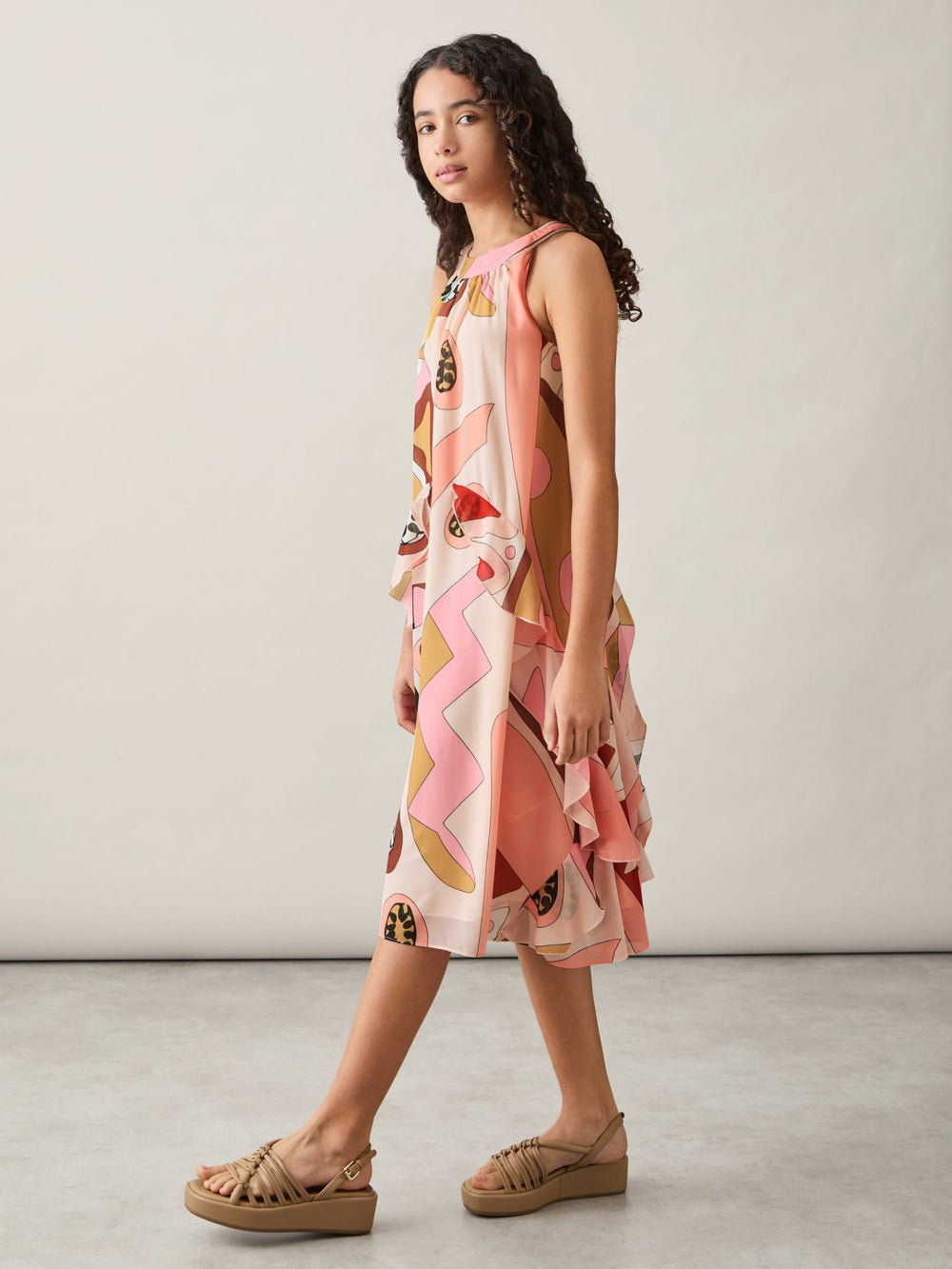 13-14 yrs Printed Ruffle-Trim Dress Pink | Children & Baby