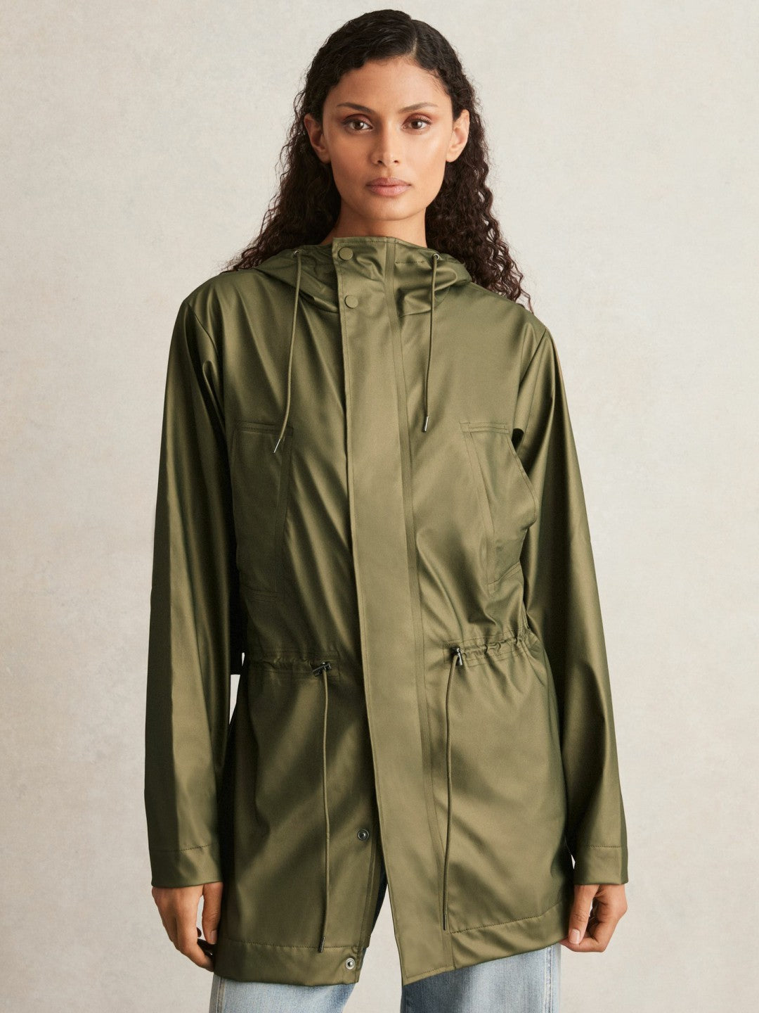 Rains Long Hooded Jacket Revel Brass Green | Women