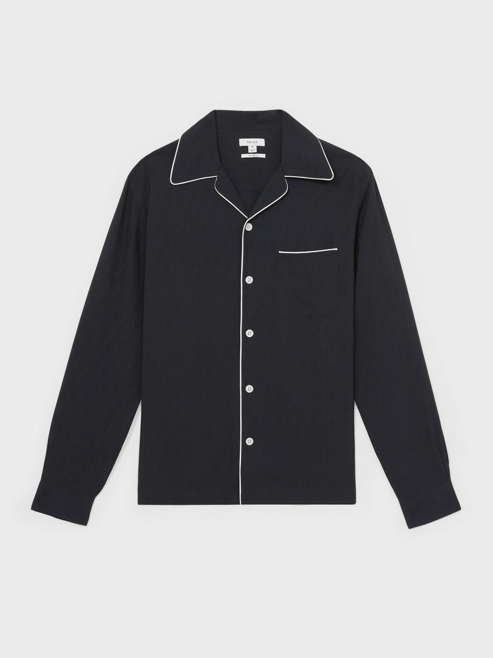Cuban Collar Shirt with Piping Detail Shirt Navy | Men