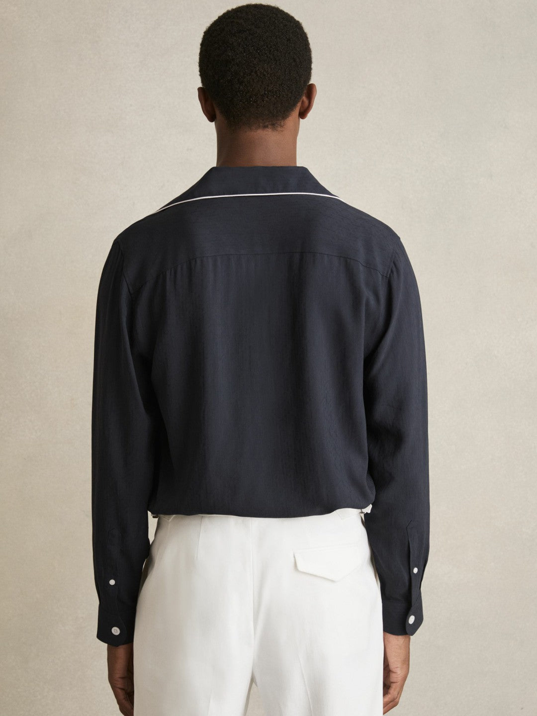 Cuban Collar Shirt with Piping Detail Shirt Navy | Men