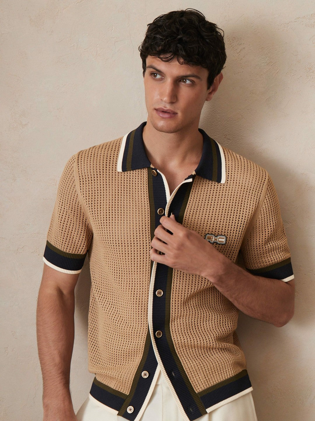 | Ché Crochet Tipped Shirt Camel | Men