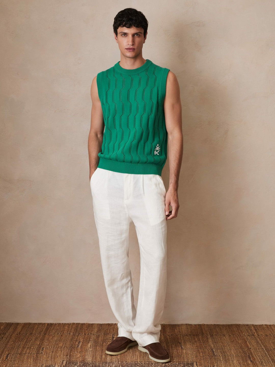 Ché Pointelle Crew-Neck Vest Bright Green | Men
