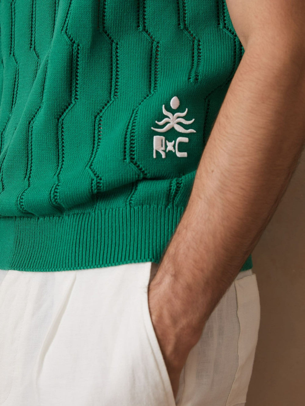 Ché Pointelle Crew-Neck Vest Bright Green | Men