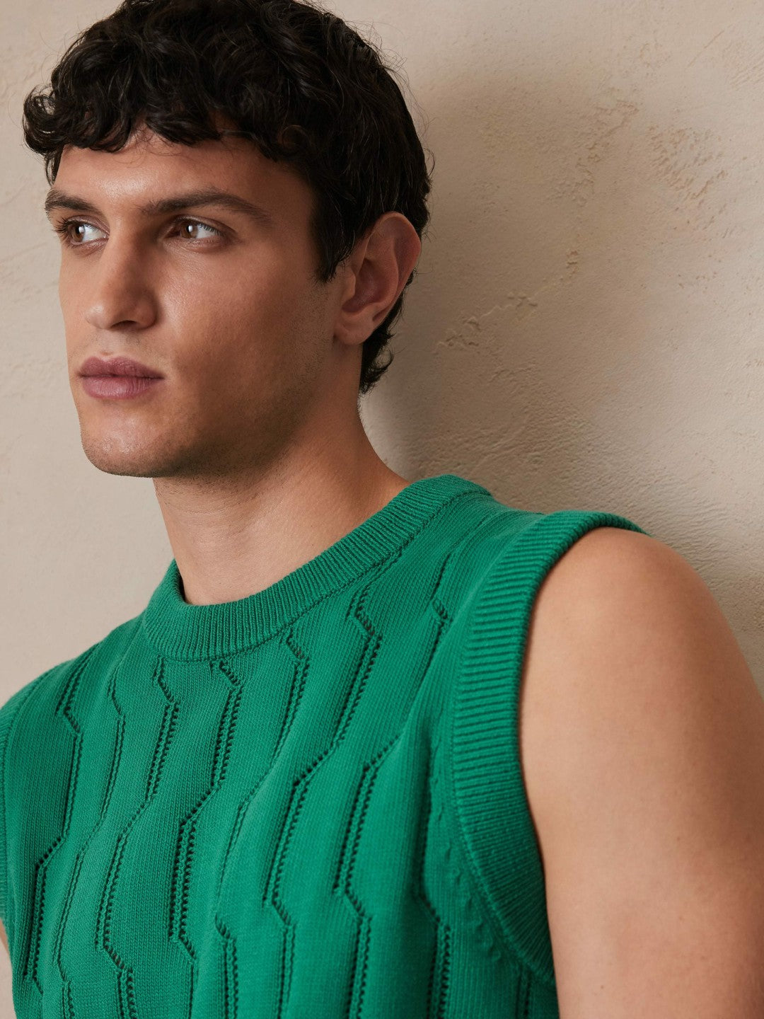 Ché Pointelle Crew-Neck Vest Bright Green | Men