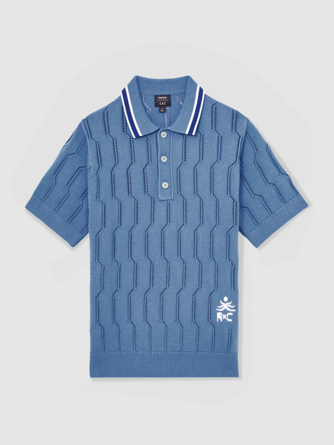 | Ché Cotton Pointelle Polo Shirt Blue | Men