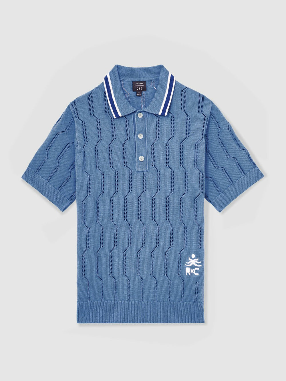| Ché Cotton Pointelle Polo Shirt Blue | Men