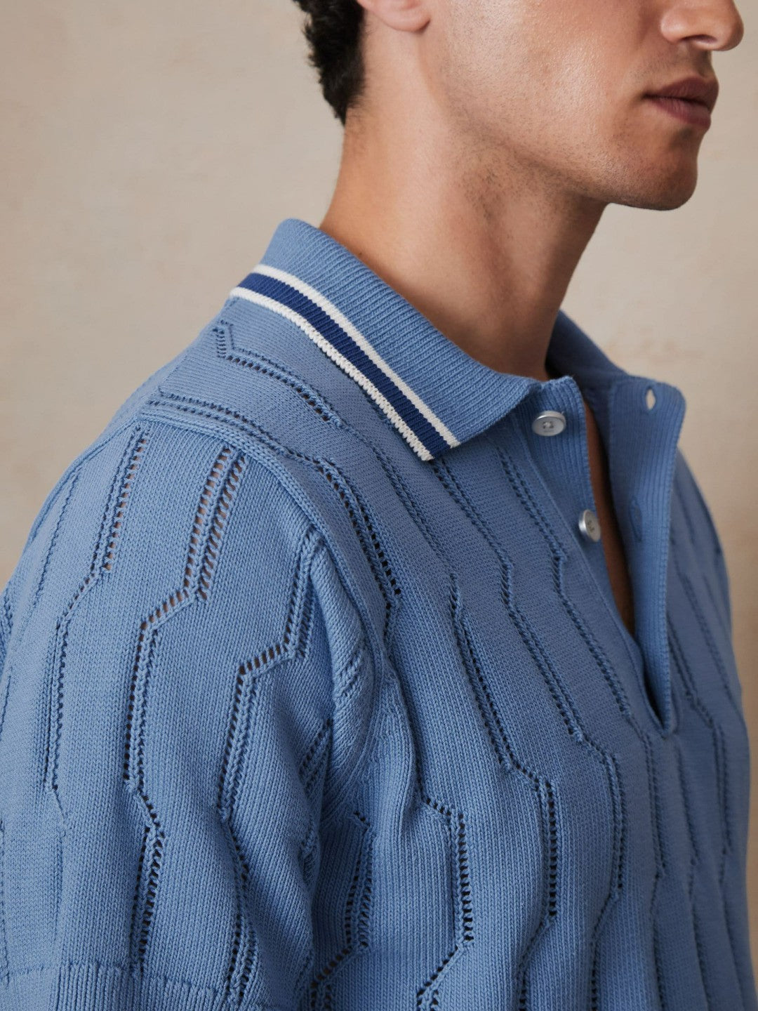 | Ché Cotton Pointelle Polo Shirt Blue | Men