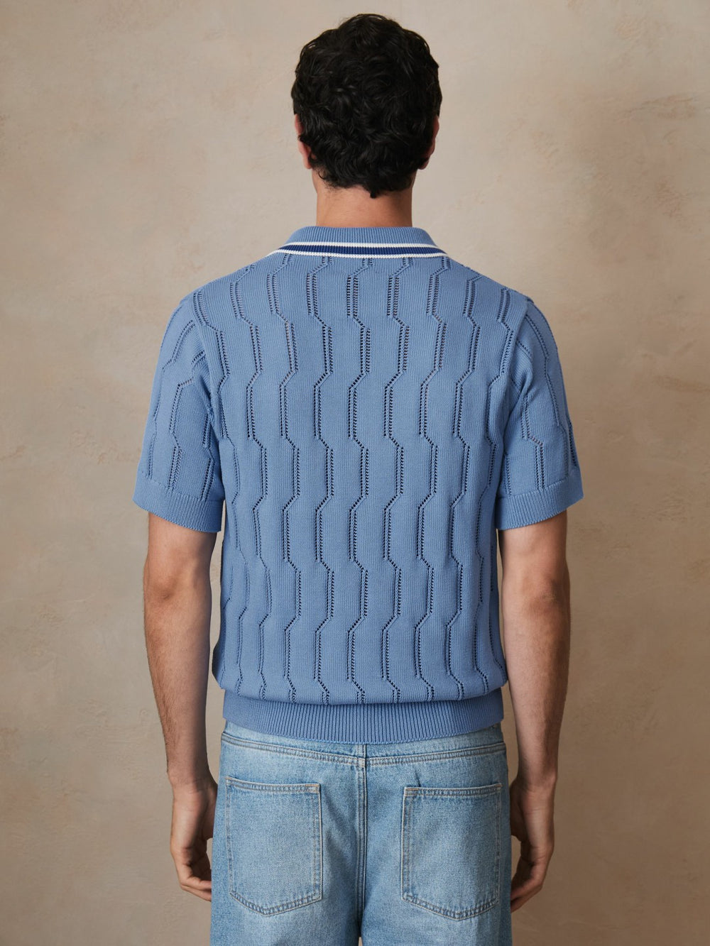 | Ché Cotton Pointelle Polo Shirt Blue | Men