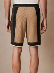 | Ché Crochet Colour-Block Shorts Camel/Green | Men