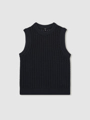 Cotton-Blend Crochet Vest Navy | Men
