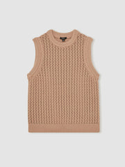 Cotton-Blend Crochet Vest Soft Camel | Men