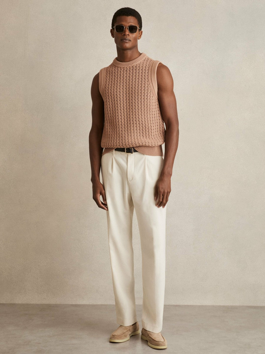 Cotton-Blend Crochet Vest Soft Camel | Men