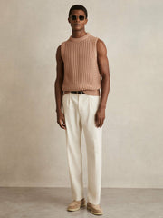 Cotton-Blend Crochet Vest Soft Camel | Men