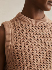 Cotton-Blend Crochet Vest Soft Camel | Men