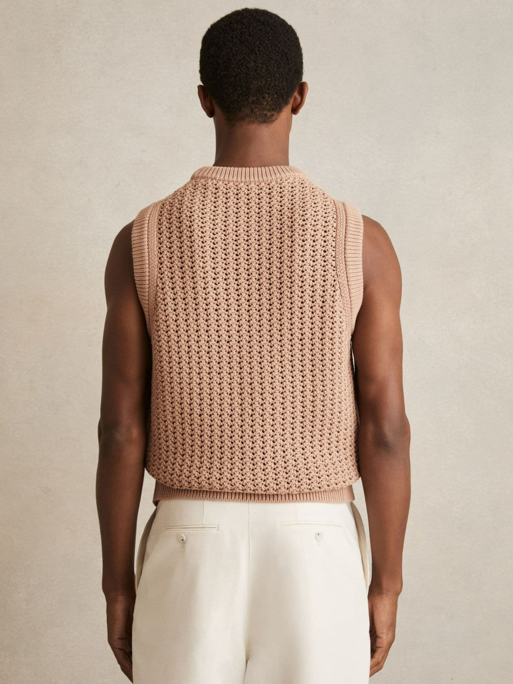 Cotton-Blend Crochet Vest Soft Camel | Men