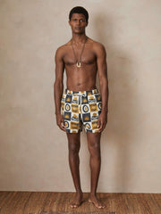 | Ché Sunset-Print Swim Shorts Olive Green | Men