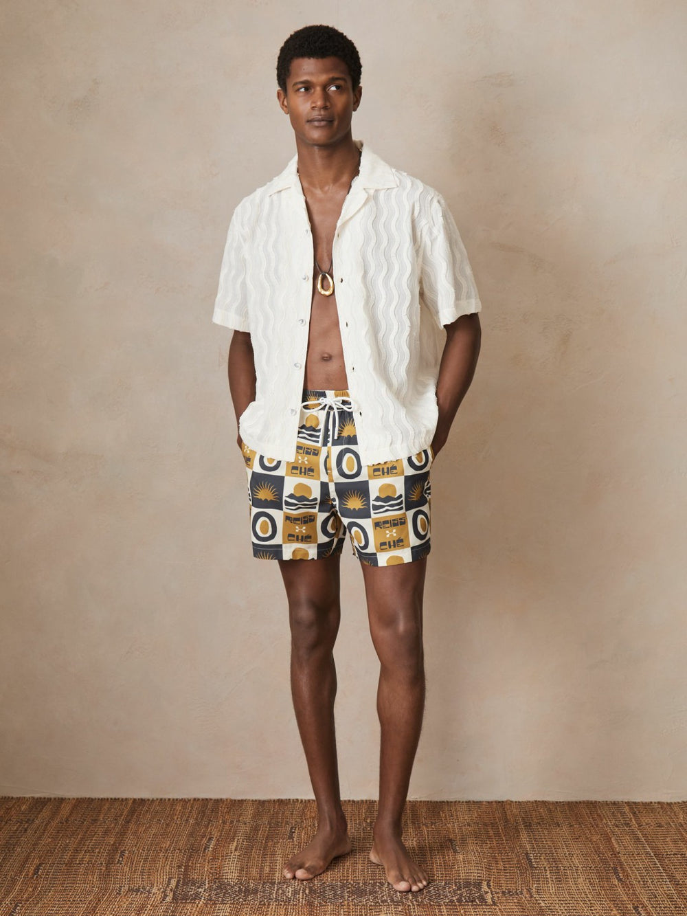 | Ché Sunset-Print Swim Shorts Olive Green | Men