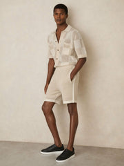 Cotton-Blend Crochet Shorts Taupe/Off White | Men