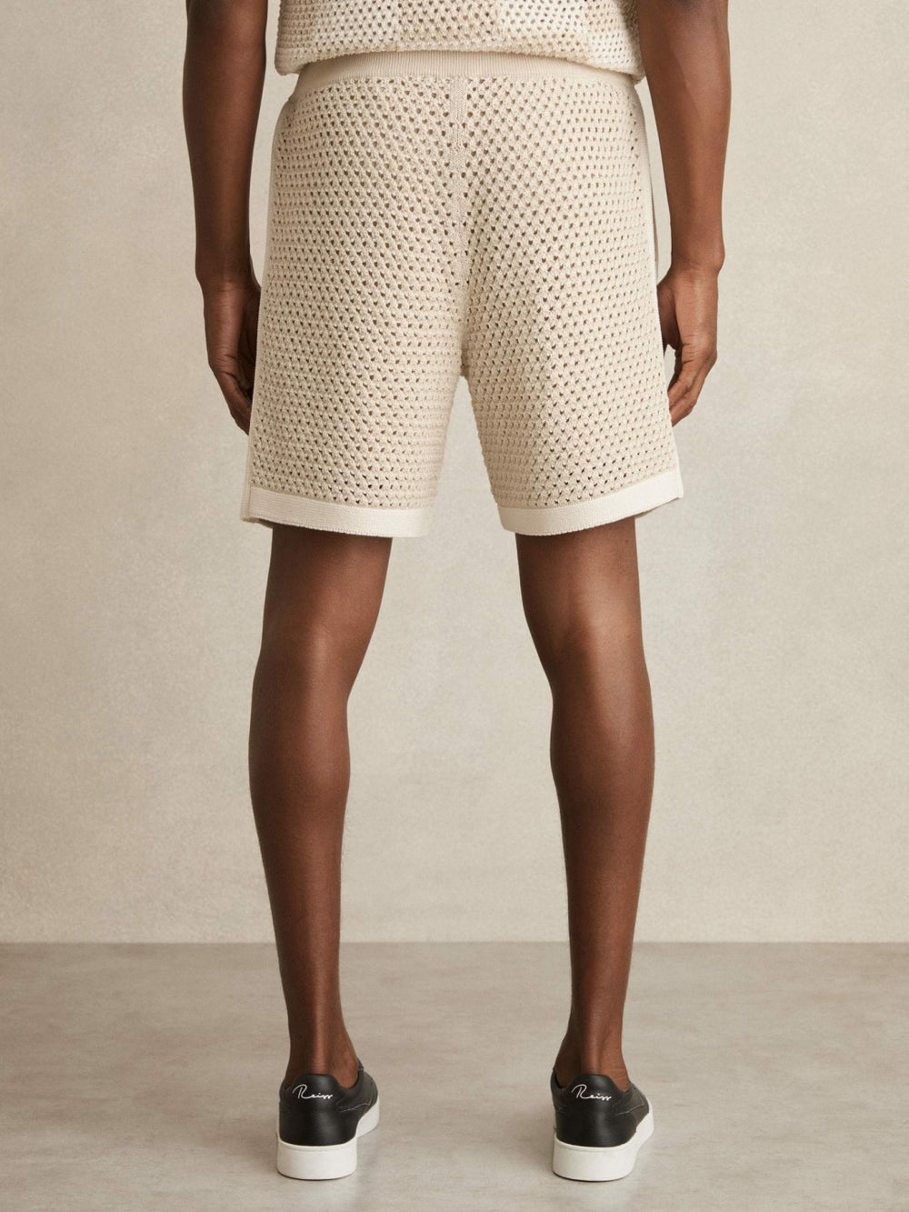 Cotton-Blend Crochet Shorts Taupe/Off White | Men