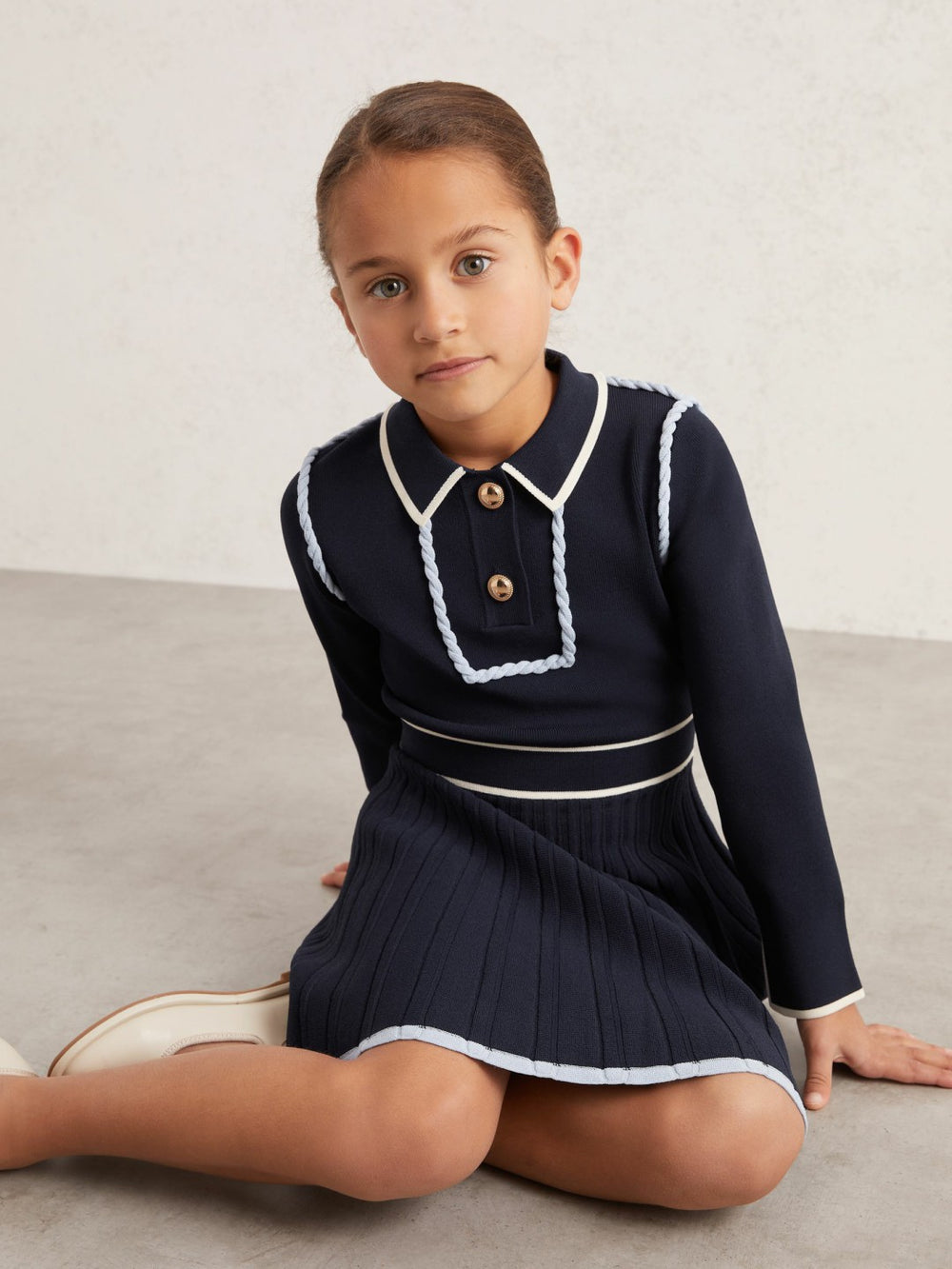 13-14 yrs Piped Knitted Skater Dress Navy | Children & Baby
