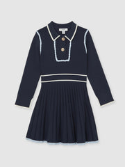9-13 yrs Piped Knitted Skater Dress Navy | Children & Baby