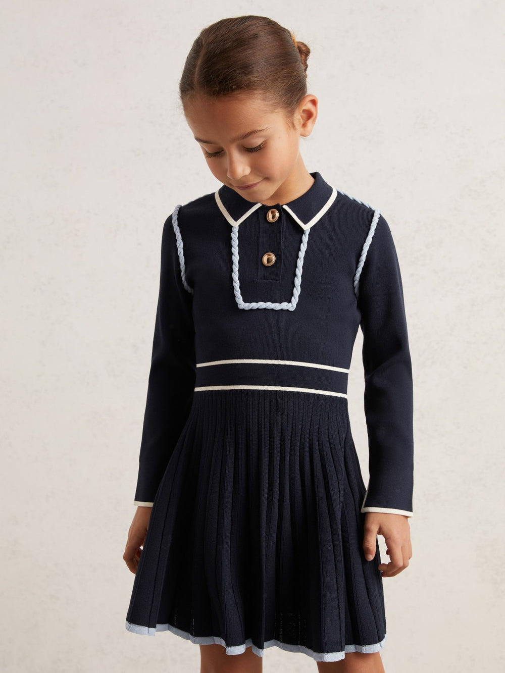 9-13 yrs Piped Knitted Skater Dress Navy | Children & Baby