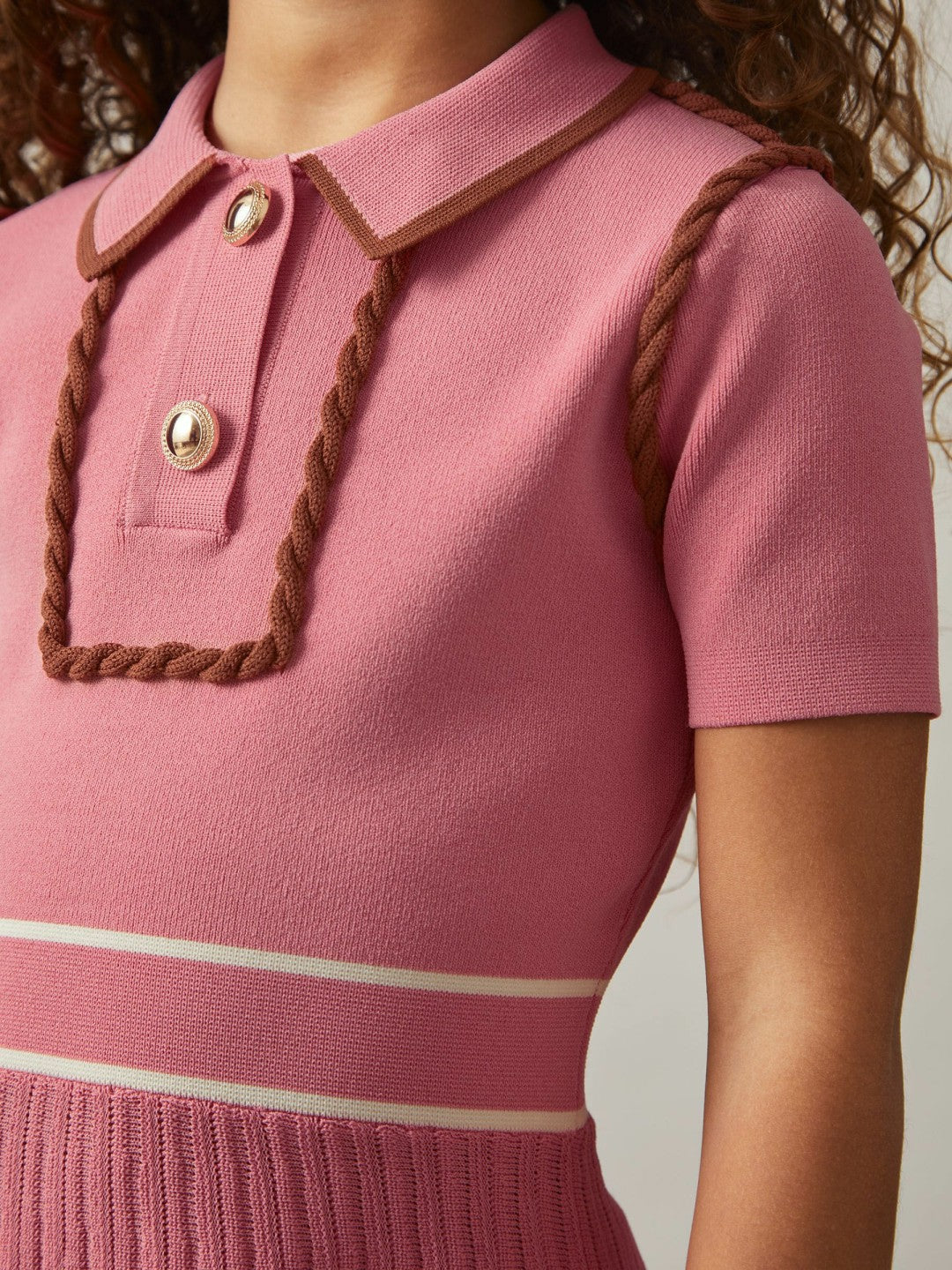 13-14 yrs Twist-Piped Knitted Dress Pink | Children & Baby