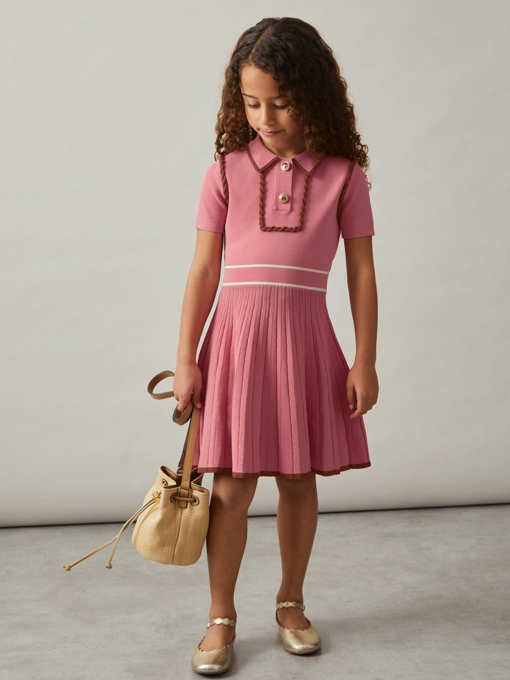 13-14 yrs Twist-Piped Knitted Dress Pink | Children & Baby