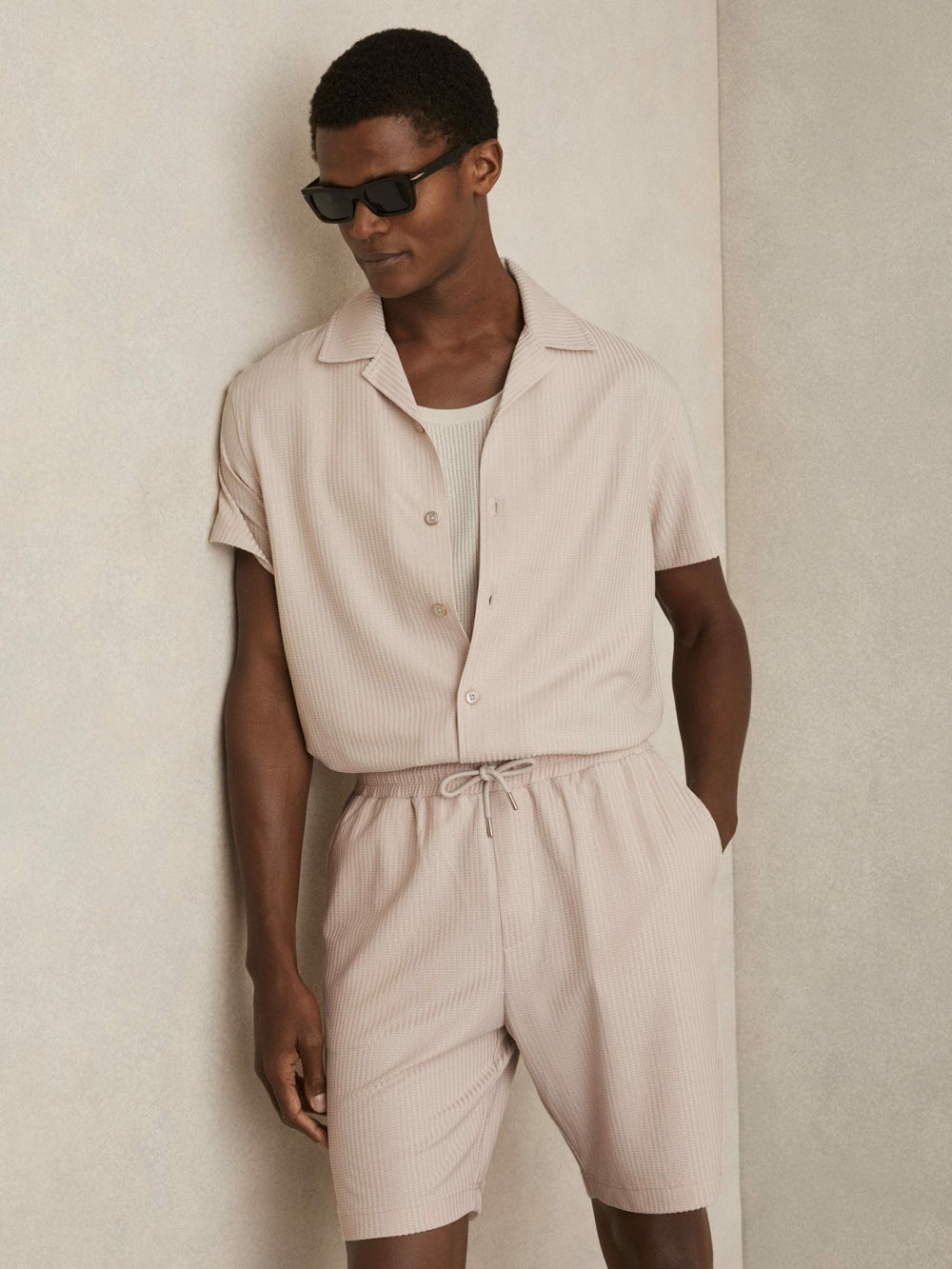 Textured-Knit Cuban-Collar Shirt Champagne | Men