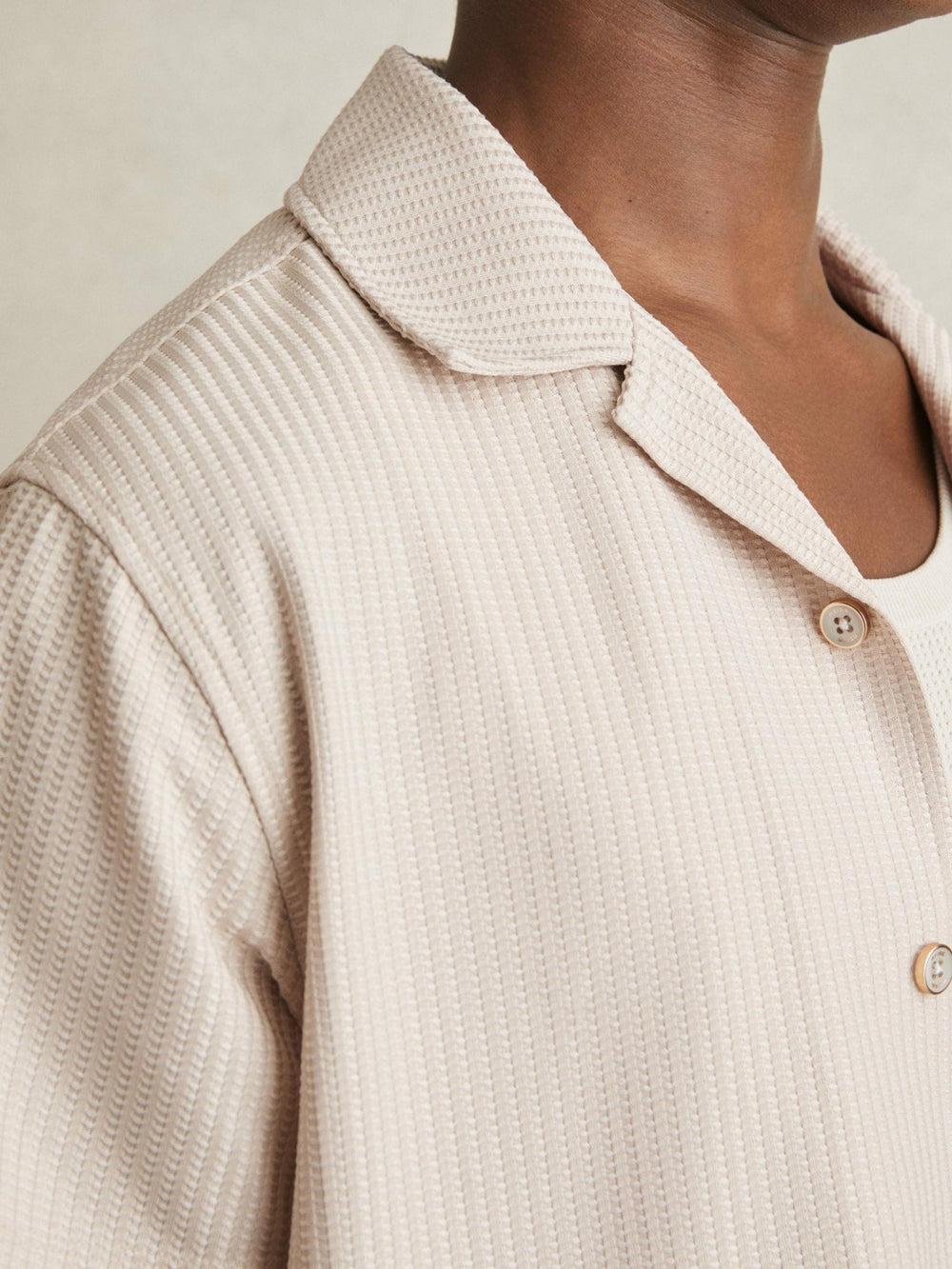 Textured-Knit Cuban-Collar Shirt Champagne | Men