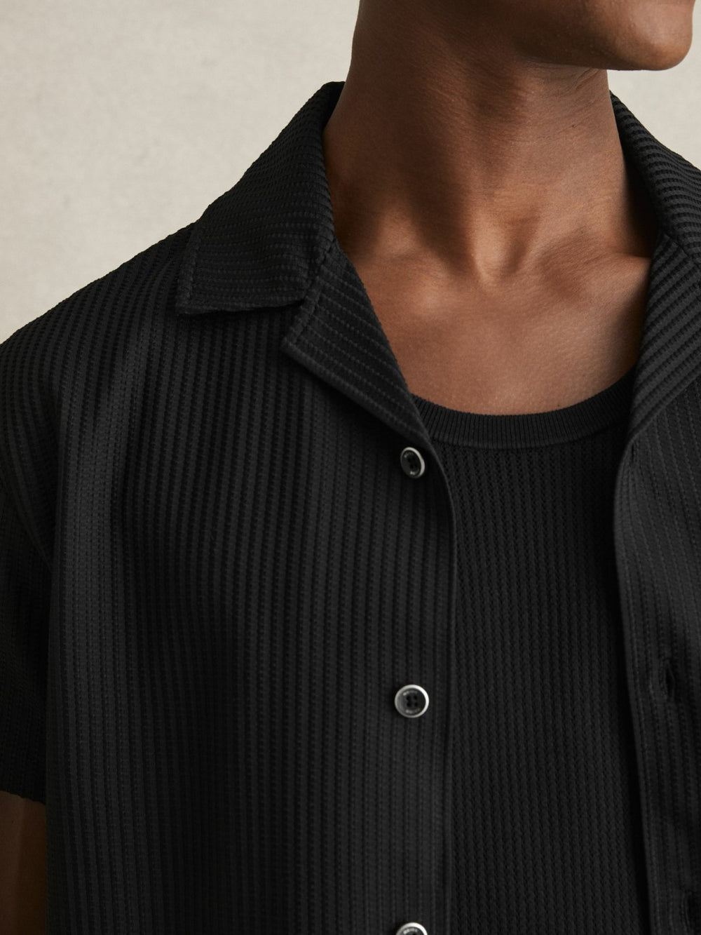 Textured-Knit Cuban-Collar Shirt Black | Men