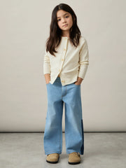 9-13 yrs Cotton Crew-Neck Cardigan Ivory | Children & Baby