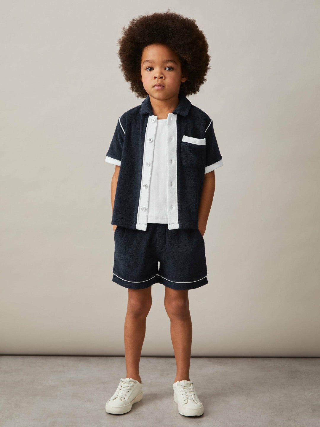 9-13 yrs Velour Colour-Block Shirt Blue Multi | Children & Baby